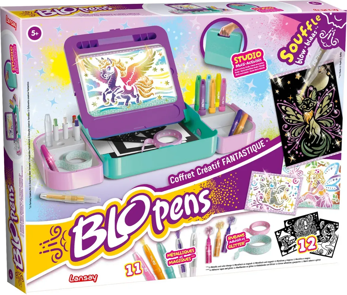 Pustestifte Workshop-Set für Kinder - Blopens Abenteuer Edition, inklusive Schablonen und Farben, kreatives Bastelspielzeug
