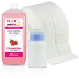 N&BF Nagel Cleaner Set mit Duft 500ml + Dispenser Pumpflasche Blau 150ml + 1000 Zelletten Cellulose Pads (2 Rollen à 500 Stück) - 70% Isopropanol-Alkohol – für Gelnägel – Nagelreiniger (Erdbeer)