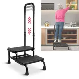 Tritthocker mit Griff Trittleiter, Tritthocker Trittleiter mit Griff, Verstellbarer Handlauf und rutschfeste Plattform, Robuster 2 Stufen Hocker, für Erwachsene, Nachttisch, Küche, Badewanne