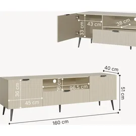 [en.casa] Nand TV-Lowboard 160 x 40 x 51 cm Sandfarben Metall/Spanplatte