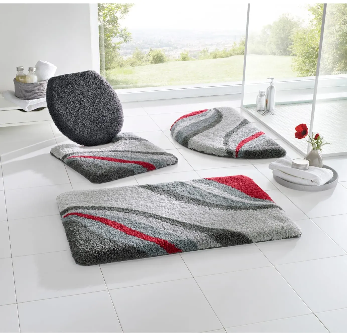 Badematte HAGEMANN Gr. 1, grau (grau, rot), rechteckig (60cm x 90cm ), 1 Stk., Badematten, Badematte