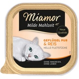 Miamor - Milde Malzeit | Nassfutter für ausgewachsene Katzen mit Filetstückchen vom Geflügel. Leicht verdauliches Ergänzungsfutter im Schälchen ohne Zusatzstoffe | 16x100g Geflügel Pur & Reis