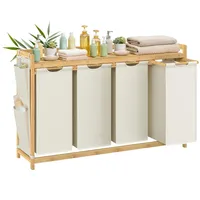 Songmics Wäschekorb Fächer Bambus, Wäschesammler L Wäschesortierer mit Ablage,