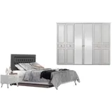 JVmoebel Schlafzimmer-Set Garnitur Bett Nachttische Weiß Schrank Schlafzimmer 4tlg, (4-St., Bett + 2x Nachttische + Kleiderschrank), Made in Europa weiß