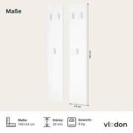 Vladon Garderobenpaneel Vladon 140 x 24 x 2 cm Weiß Hochglanz
