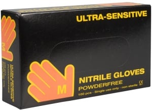 ABENA® Ultra Sensitiv Nitrilhandschuhe, schwarz, Unsterile & puderfreie Untersuchungshandschuhe, antimikrobiell, 1 Packung = 100 Stück, M