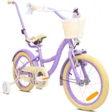 Sun Baby Mädchenfahrrad 16 Zoll Glocke Zusatzräder Schubstange, Flower Bike lavendel - Violett