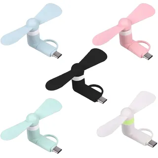 Mini-Handy-Lüfter, 5 PCS Tragbarer USB-Ventilator, Kühler Rotierender Ventilator, Leise, 2-in-1 für Android / Type-C-Telefone