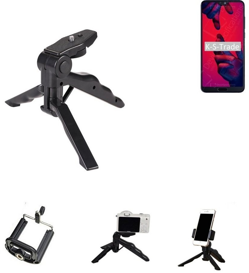 K-S-Trade für Huawei P20 Pro Smartphone-Halterung, (Stativ Tisch-Ständer Dreibein Handy-Stativ Ständer Mini-Stativ) schwarz
