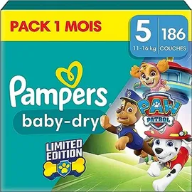Pampers Paw Patrol (Baby-Dry), Windeln Größe 5 (11kg-16kg), Limited Edition, 186 Windeln, bis zu 12h Rundum-Auslaufschutz