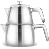 KARACA Brewinox Teekannen Set aus Edelstahl, 2-teiliger Teebereiter, Rostfrei & Spülmaschinenfest, Ergonomischer Griff, Tropffreier Ausgießer, Silber/Inox