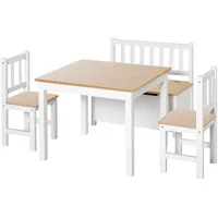 HOMCOM 4 Stück (1er-Pack) Kindersitzgruppe mit Kindermöbel Kindertisch Kinderstuhl Kinderbank für 3+ Jahre Kinder Kiefernholz MDF Natur+Weiß