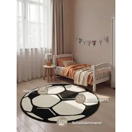 HANSE HOME Fußball Rund Spielteppich – Kinderteppich rutschfest Kurzflor Teppich Fußball-Spielteppich Fußball-Motiv für Schlafzimmer, Kinderzimmer, Spielzimmer – Ø 100cm