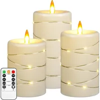 Flammenlose Kerze Mit Integrierter Lichterkette, Batteriebetriebene Kerze Mit Dynamischer Flamme, Timer Und Fernbedienung, 3er-set