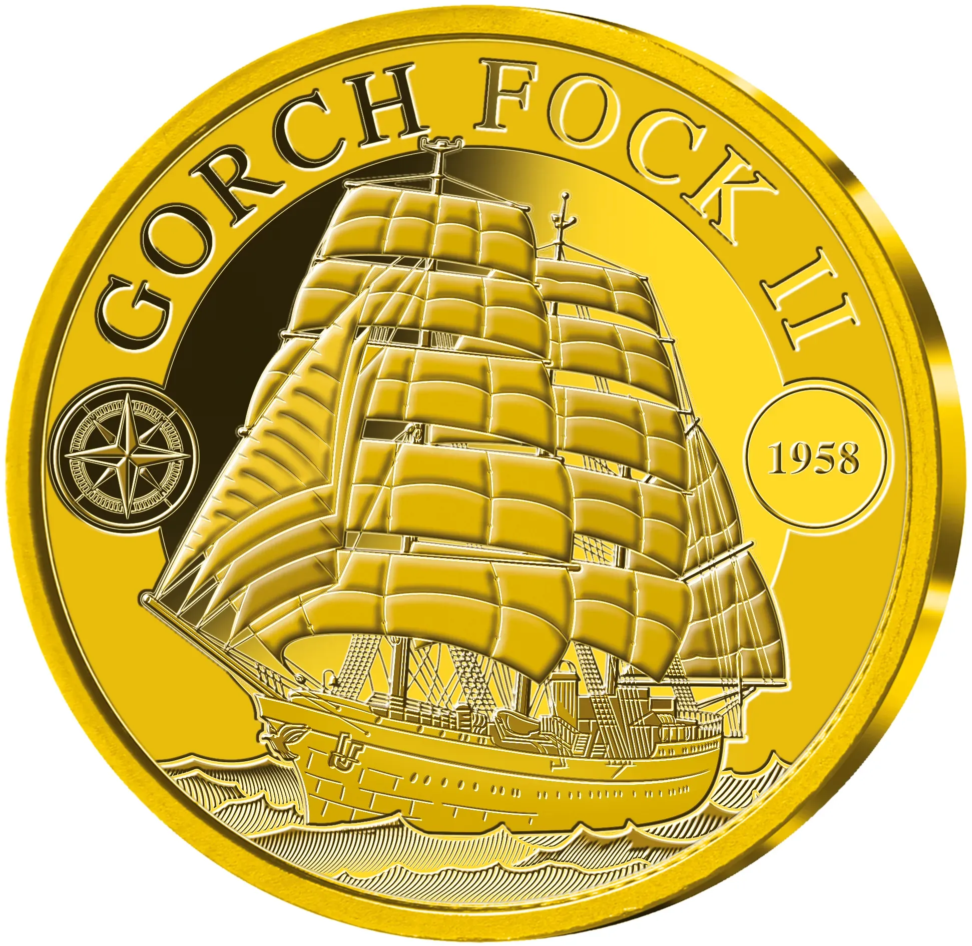 Die faszinierende Gedenkprägung „Gorch Fock II“ aus massivem Gold!