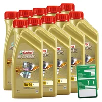 10x 1 L Liter Castrol Edge Fluid Titanium 5W-30 LL Motoröl inkl. Castrol Ölwechselanhänger
