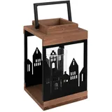 ECD Germany Windlicht 22cm Holzlaterne Glas Metall Braun