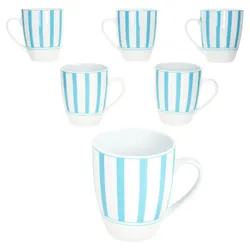 Split türkis 6er Set Kaffeebecher 300ml Porzellan-Tasse 6 Pers Streifen Kakao