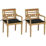 vidaXL Batavia-Stühle 2 Stk. mit Schwarzen Kissen Teak Massivholz