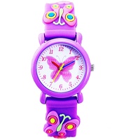 Fashionable-Shop Kinder-Armbanduhr mit 3D-Cartoon-Motiv für Jungen und Mädchen, japanisches Quarzuhrwerk, langlebiges Silikon, wasserdicht, UN1739 (Schmetterlinge und Gänseblümchen)