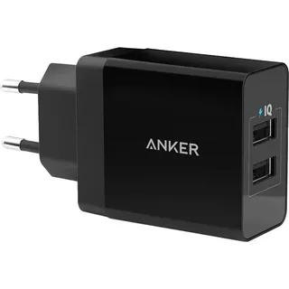 Anker 24W 2-Port USB Ladegerät mit PowerIQ Technologie für iPhone, iPad, Galaxy, Nexus, HTC, Motorola, LG und viele mehr Schwarz