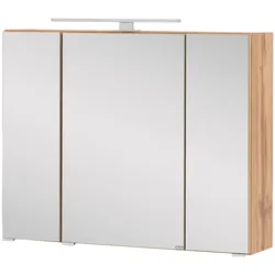 Spiegelschrank WELLTIME "Kaunas", braun (wotaneiche), B:80cm H:64cm T:20cm, Holzwerkstoff, Schränke, 80 cm breit, Soft-Close-Funktion