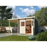 Gartenhaus Gerätehaus Schuppen mit 1,9 m Anbau terragrau Garten Holz Anbaudach