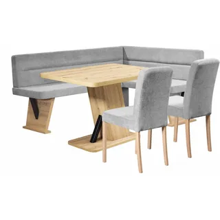 Home Affaire Eckbankgruppe HOME AFFAIRE "Laros Sitzgruppe, Eckbank, Stühle, Tisch", grau (grau, grau, natur), B:182cm H:87,5cm T:141cm, 100% PES, Sitzmöbel-Sets, Eckbankgruppe, perfekt für Küche, Esszimmer, Wohnzimmer, Bestseller