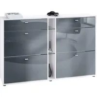 Vladon Schuhschrank, Grau, Holzwerkstoff, 155.5x95x28 cm, Garderobe, Schuhaufbewahrung, Schuhschränke