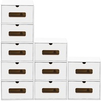 10er Set Schuhboxen Aufbewahrung Karton Pappe mit Schubladen Kiste stapelbar ww