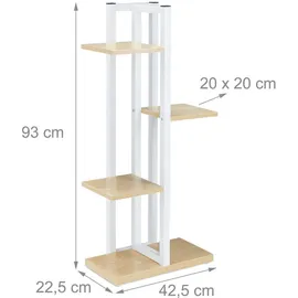 Relaxdays Blumenregal Metall, 4-stufige Indoor Blumentreppe, Holzoptik, HxBxT: 93x42,5x22,5 cm, Pflanzenregal, hellbraun