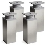 Sossai Design-Füße MFV1, 4er Set mit 40 x 40 mm Vierkantprofil, Höhe 80 mm, höhenverstellbar, Edelstahl gebürstet grau, für Kommoden, Schränke