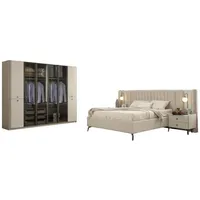JV Möbel Moderne Schlafzimmer Möbel Designer Schlafbett Holz 2x Nachttische 4tlg
