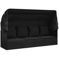 furnicato Bett Outdoor-Loungebett mit Dach und Kissen Schwarz Poly Rattan (1-tlg) schwarz