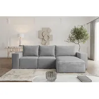 Fun Möbel Ecksofa Sofa mit Schlaffunktion ESTELLE in Stoff Abriamo Grau Ottomane Rechts