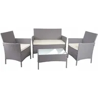 Mendler Poly-Rattan Garten-Garnitur HWC-D82, Sitzgruppe Lounge-Set grau mit Kissen creme - Grau