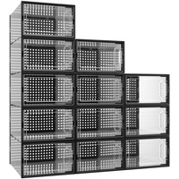 MYHMCT Schuhboxen Stapelbar, 12er Pack Schuhkartons, Transparent-schwarz Kunststoffboxen, Schuh-Organizer für Schrank, bis Größe 46