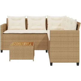 vidaXL Gartensofa in L-Form mit Tisch und Kissen Beige Poly Rattan