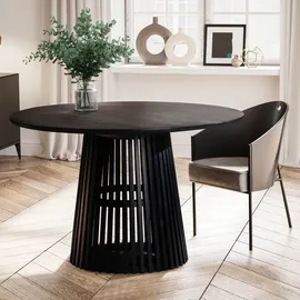 KADIMA DESIGN Runder Esstisch Modern mit Lamellengestell 120 cm Mangoholz Massiv Matt-Schwarz Handgefertigt für 4 Personen Lofoten Kollektion Kadima Design