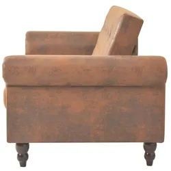 vidaXL 2-Sitzer Schlafsofa mit Armlehnen Künstliches Wildleder Braun