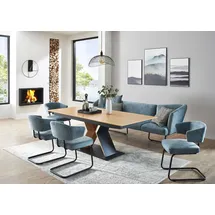 K+W Komfort & Wohnen Essgruppe K+W KOMFORT & WOHNEN "Mikkado Tube", blau (lightblau 52,), B:242cm H:88cm T:71cm, Sitzmöbel-Sets, Essgruppe, 4 Freischwinger und einem Funktionesstisch