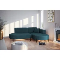 Fun Möbel Ecksofa Designersofa VALENCIA XS in Stoff Noel Blau Ottomane Rechts - Blau
