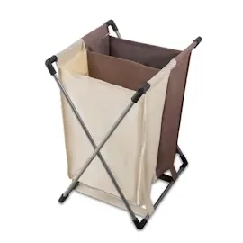 Intirilife Wäschekorb in CREME BRAUN - 45 x 55 x 35.5 cm - Wäschebehälter mit 2 Fächern und Aufschrift aus waschbarem Stoff