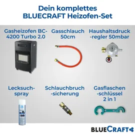 Bluecraft - 3 in 1 Infrarot Gas Heizofen 4,2 kW inkl. Anschlusszubehör und Gasd...