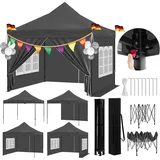 Woltu Pavillon, mit 4 Seitenteilen, 3x3 m, mit 4 Seitenwänden, wasserfest, Pop Up Partyzelt grau