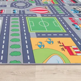 Paco Home Spielteppich Kinderteppich Kinderzimmer Straßenteppich Straßen Design, In Grau 100x200 cm