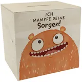 Kummerschlucker Spardose aus Holz mit Spruch Ich mampfe Deine Sorgen Sorgenfrei mit dem Sorgenfresser-Freund Wunscherfüller für Deine Sorgen Lustiger Mund und Zähne