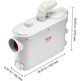 Vevor Abwasser Hebeanlage 500W Fäkalienhebeanlage 8m Förderhöhe Abwasserpumpe 6600L/h Haushaltspumpe 2900U/min Schmutzwasserpumpe Eingebautes Rückschlagventil Wartungfrei WC Dusche Waschbecken