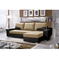 Fun Möbel Ecksofa Sofa COLLIN mit Schlaffunktion Schwarz / Beige Ottomane Rechts - Beige