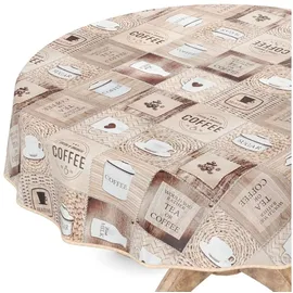 ANRO Tischdecke abwaschbar Wachstuchtischdecke Rund 140 cm Braun